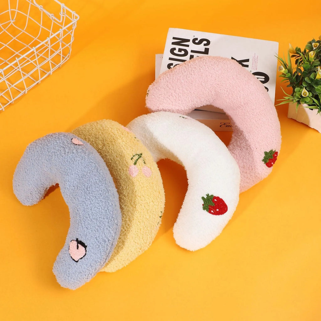 Yellow blue pink white cartoon cat half moon U-shaped pillow pet bed