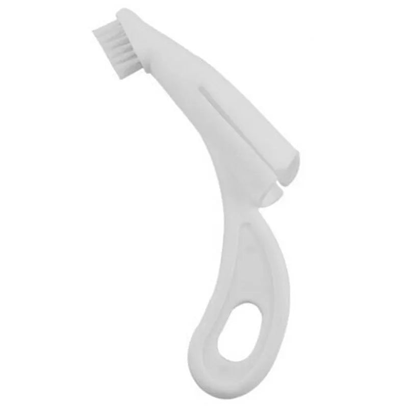 Red and white pet finger toothbrush with silicone bristles for dog and cat dental cleaning
