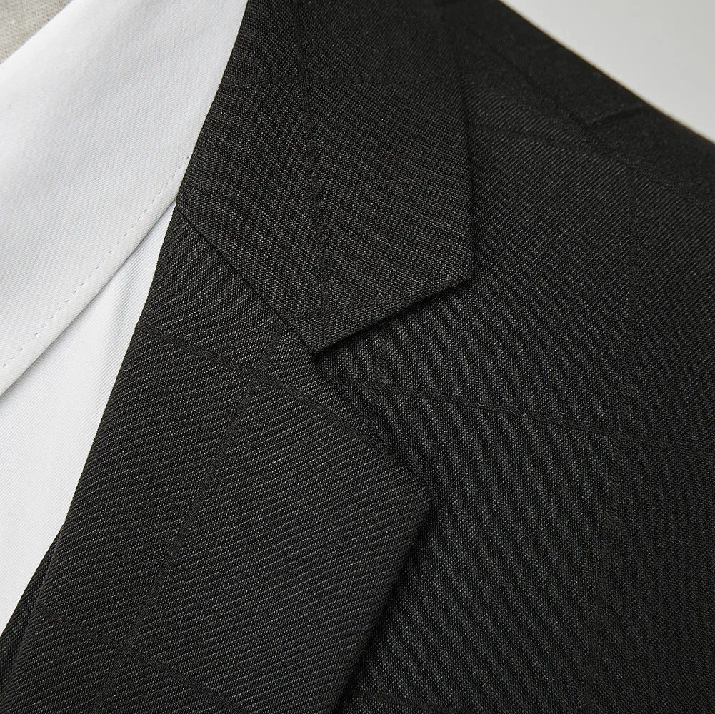Men's navy blue slim fit plaid three-piece business casual suit with vest