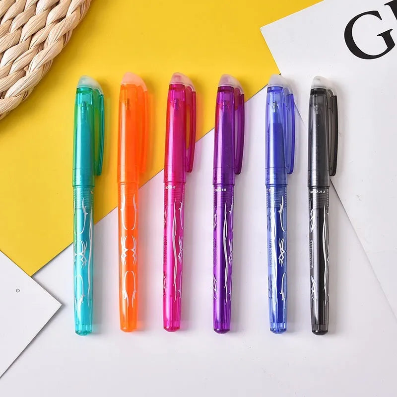 Set of heat-erasable gel pens with plastic shells and choice of 0.5mm or 0.7mm nibs in a 12 or 8 colour pack.