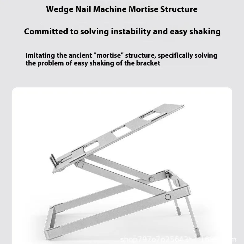 Aluminium alloy folding laptop cooling stand showing 270x210mm dimensions