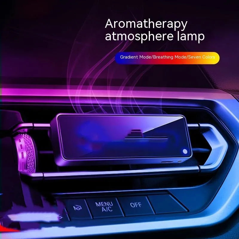 Black car air outlet perfume deodorant with LED lighting mounted in vehicle vent