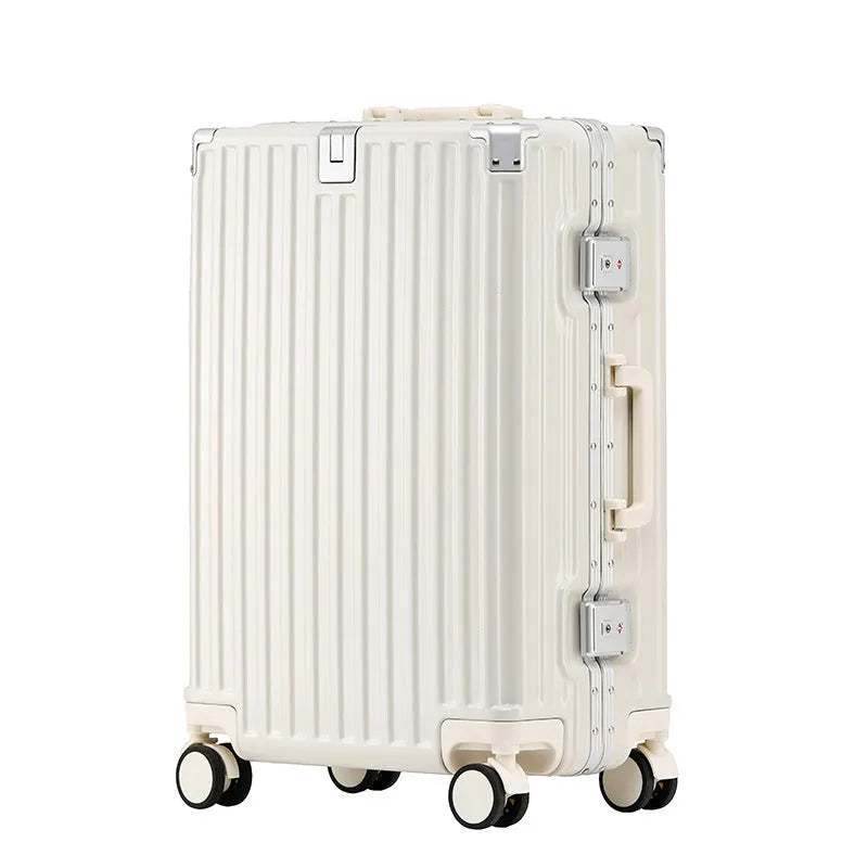 Hard shell aluminium frame luggage in avocado green colour with wheels and retractable handle