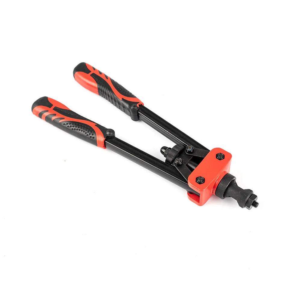 CQ14 14-inch alloy pull-setter riveter tool with six nose pieces for M3 to M10 rivet nuts.