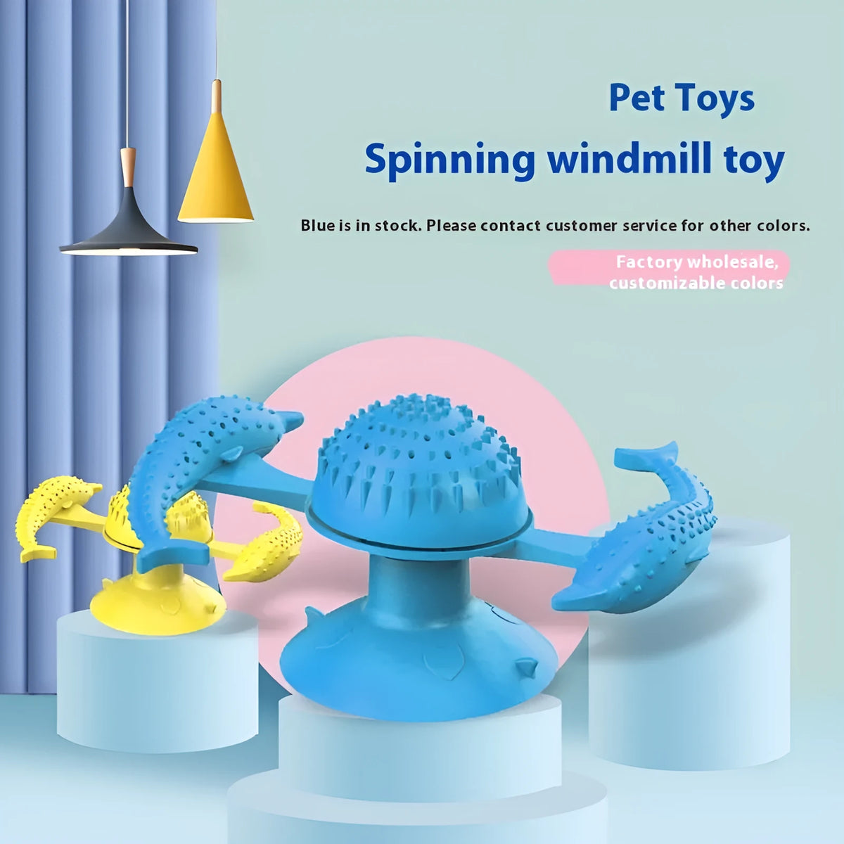 Blue rubber windmill cat toy for indoor self-play and boredom relief