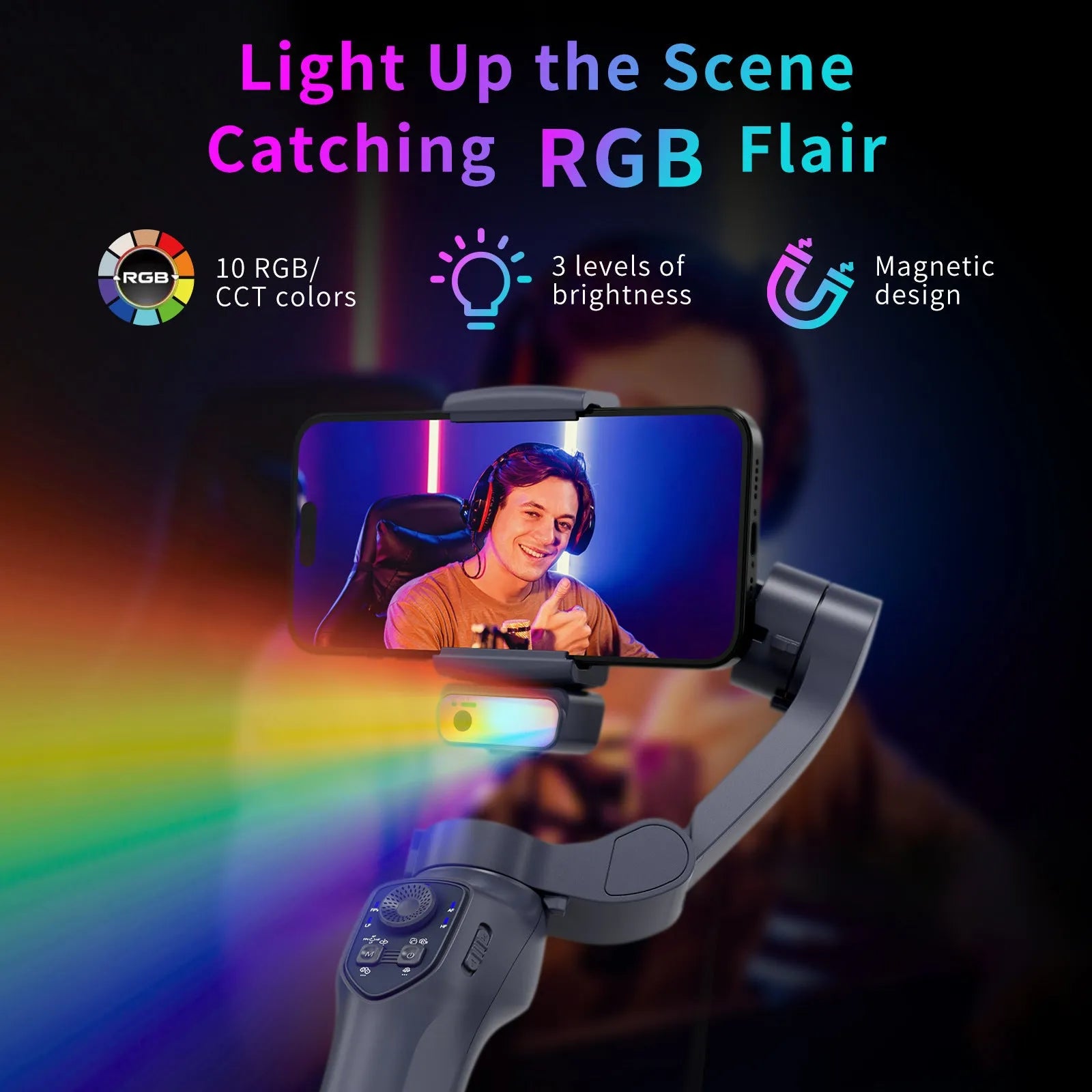 Foldable handheld stabiliser head in L7Cpro gun colour with USB charging port