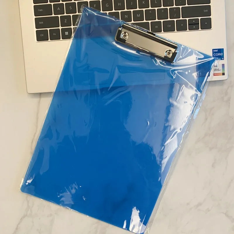 A4 transparent plastic writing board holder with metal clip in multiple colour options