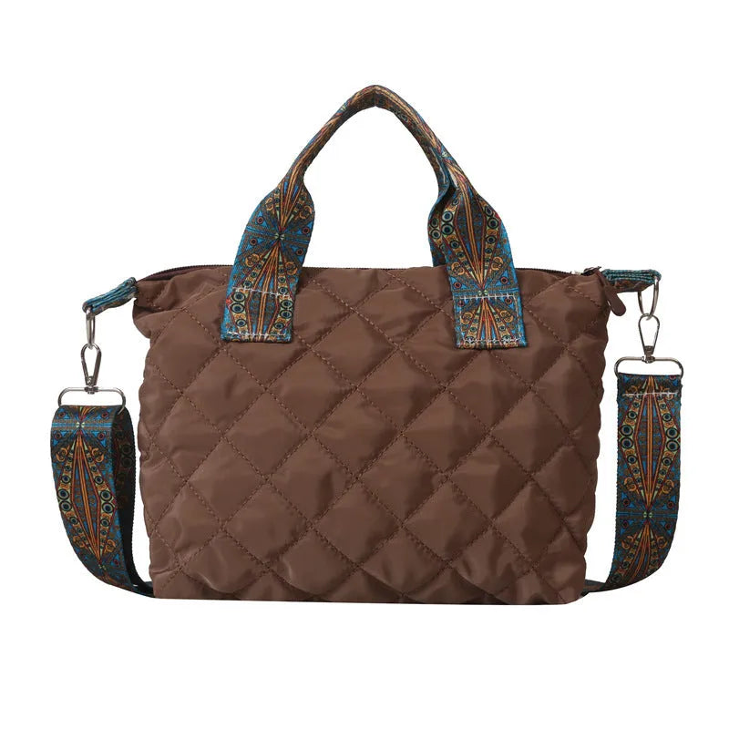 Soft horizontal square Oxford cloth messenger bag with embroidery, single shoulder strap, in multiple colours.