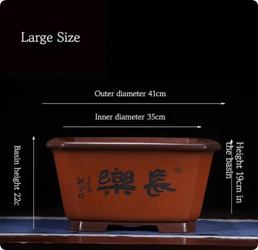 Large antique Chinese style purple clay flower pot for indoor plants and bonsai trees