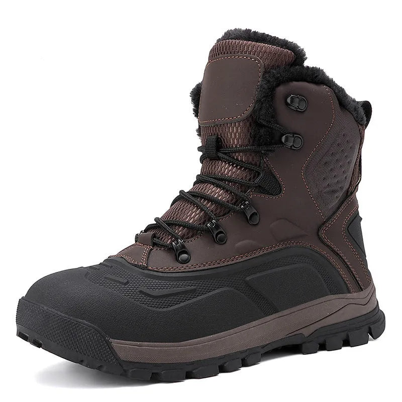 Men's black fleece-lined high-top boots with lace-up front and tall crown design