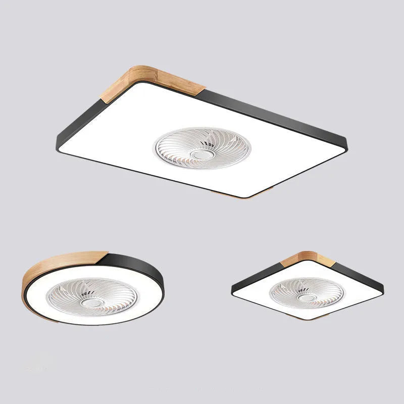 Nordic style ceiling fan with integrated light and solid wood blades in rectangular, round, or square shapes.