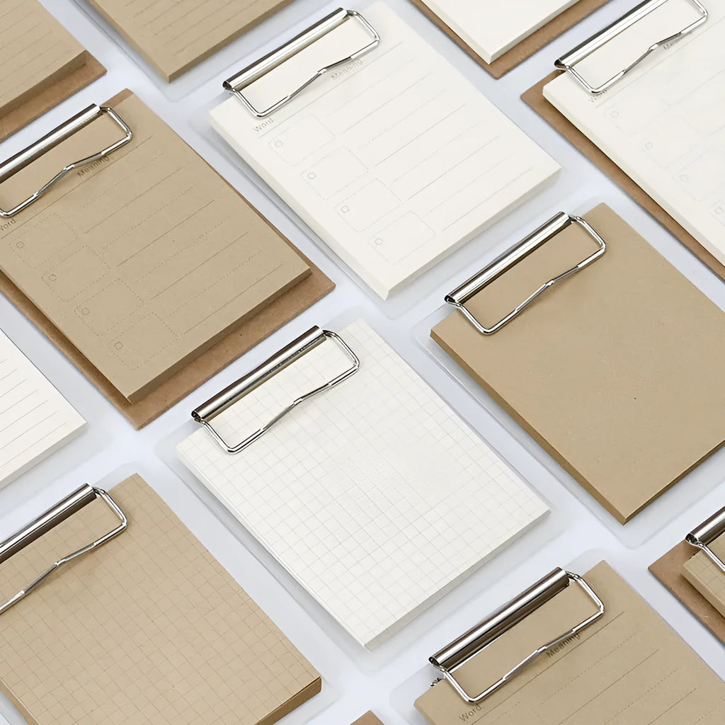 Cowhide colour board sticky note clip with PP board cover, 98x125mm, 50 sheets, tearable notes for students.