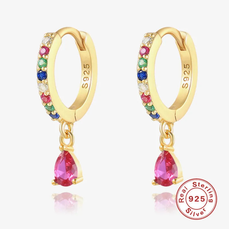 Sterling silver water drop earrings with geometric design and diamond stone options