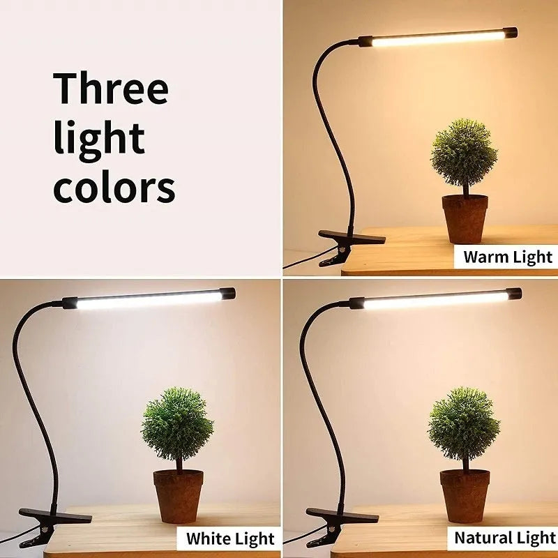 Black or white USB LED desk lamp with eye protection feature measuring 26 cm length