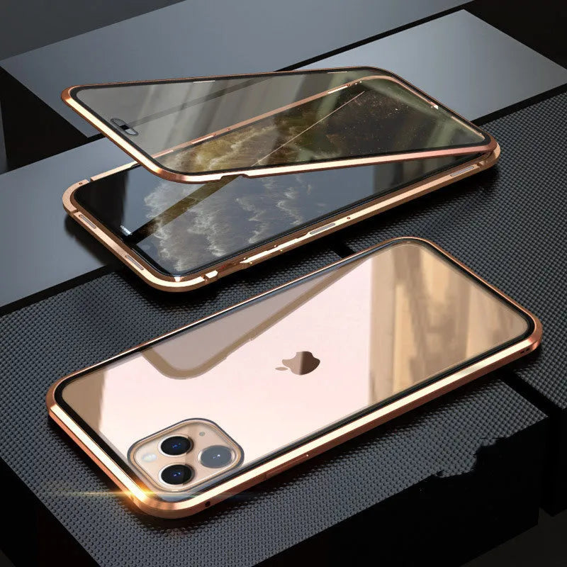 Glass anti-spy phone case with geometry pattern for iPhone in clamshell design