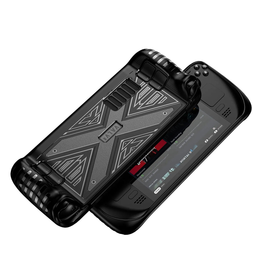 Soft black TPU silicone protective case for a Steam Deck handheld gaming console