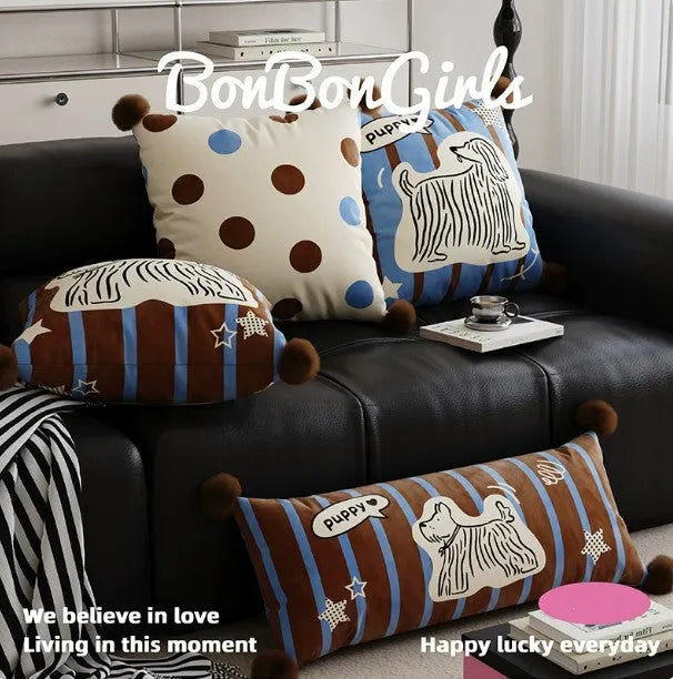 Cartoon animal pattern sofa cushion pillow with removable cover in blue colour