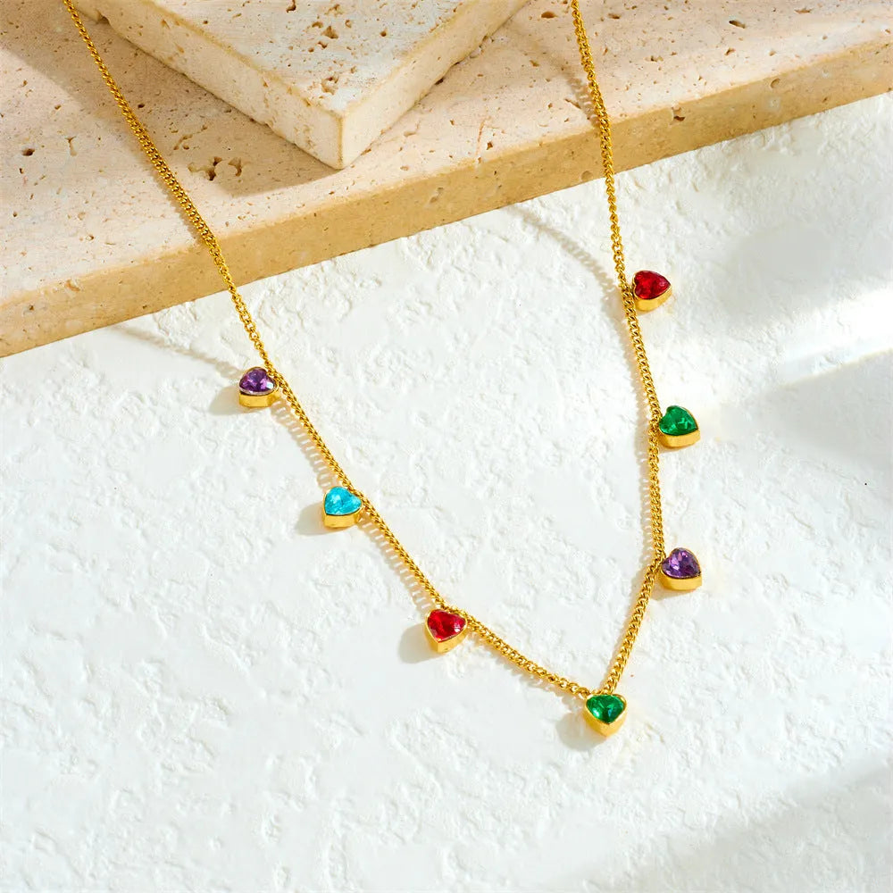 Women's gold electroplated stainless steel necklace with heart pendant on 41-50cm adjustable chain