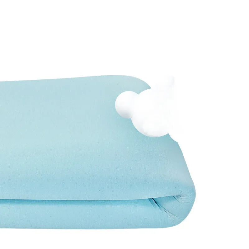 Gel memory cotton tatami mattress on floor showing thin profile with artificial latex core