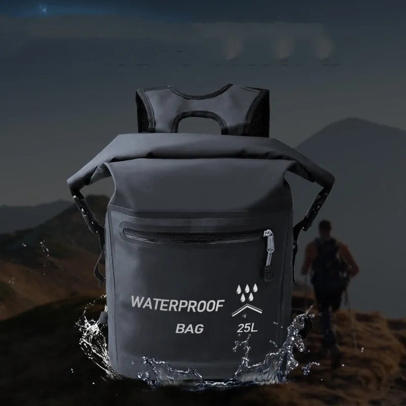 Black 25L outdoor waterproof backpack for swimming and river tracing