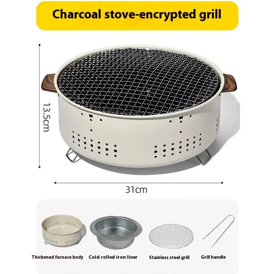 Portable charcoal tea cooking stove set with grill rack for indoor baking