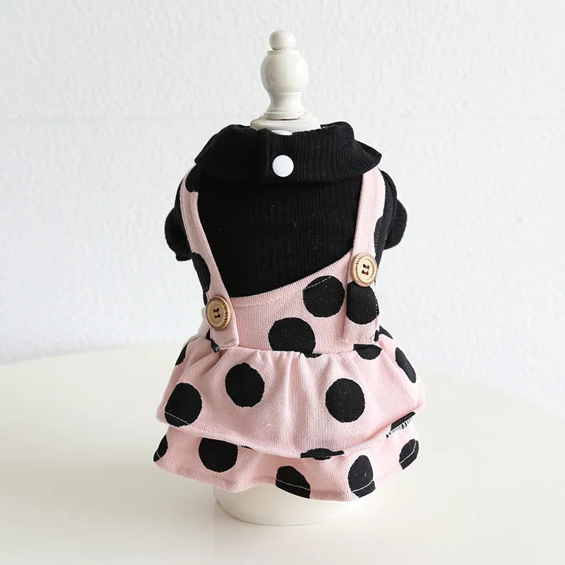 Dog wearing lapel shoulder strap couple clothing in cloth material