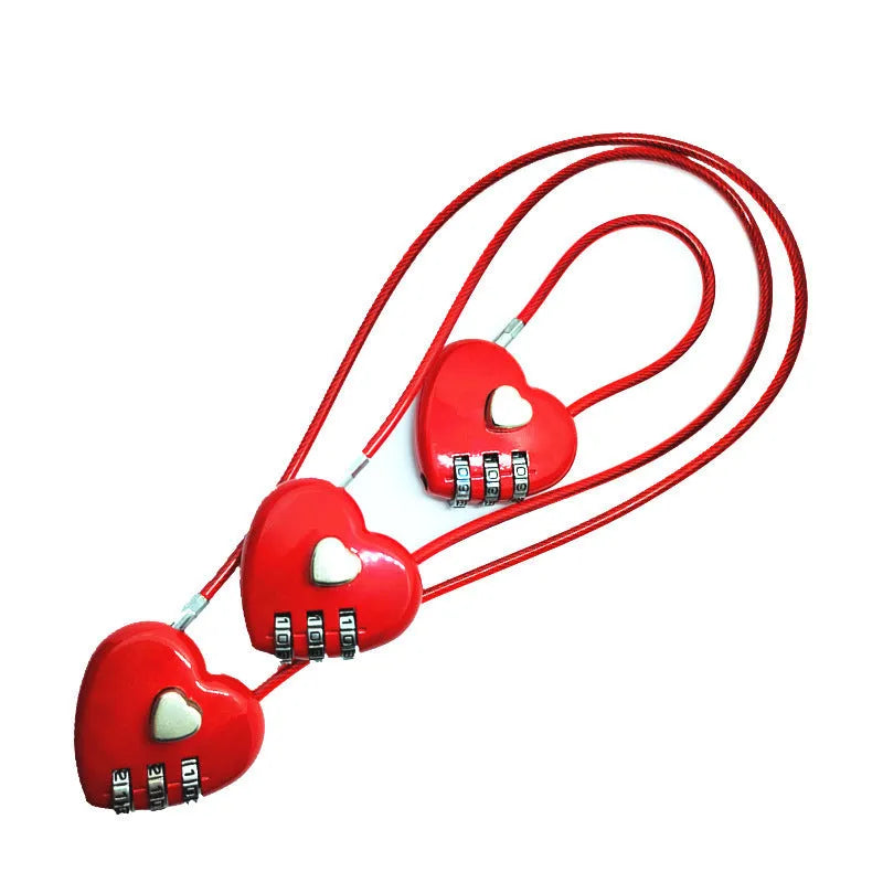 Peach Heart Long Wire Rope Love Lock in multiple colours with adjustable steel cable for bicycle helmet security