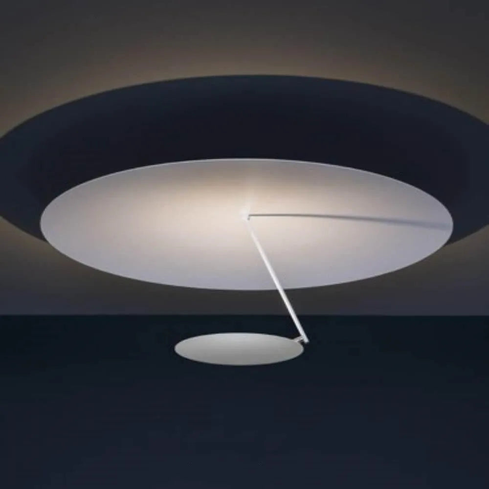 Modern iron ceiling lamp in white gold finish, 50cm diameter, with warm LED light.