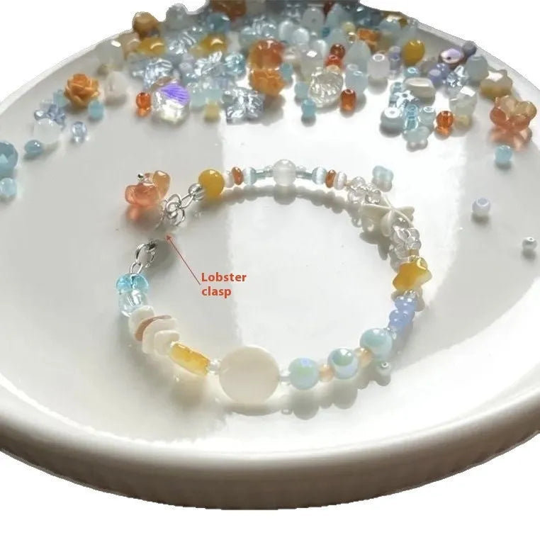 Orange sea dopamine summer bracelet for women with diamond shape and round alloy elements