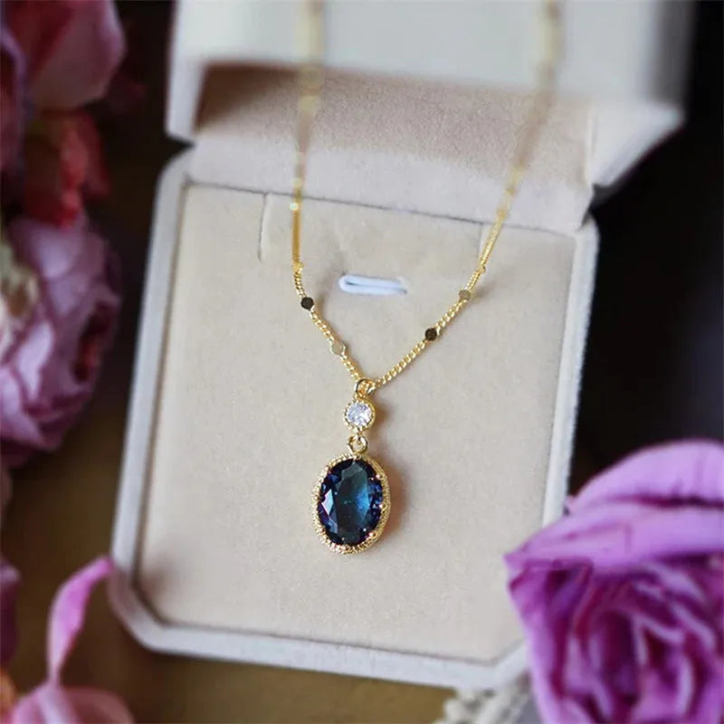 French retro geometric gold necklace with electroplated copper construction