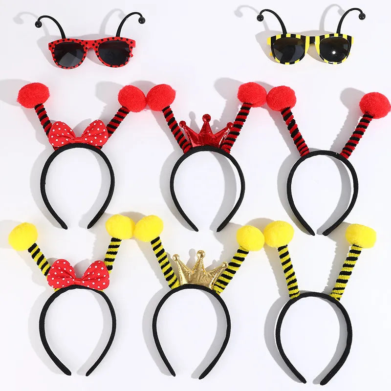 Bees fancy dress costume headband and glasses set in yellow and black