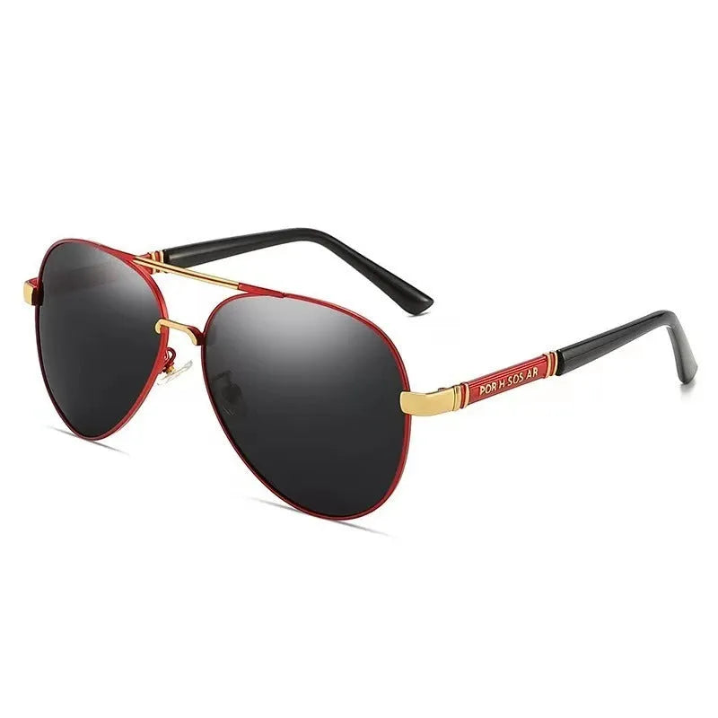 Men's polarised sunglasses with a metal frame, shown in a gold and black colour combination.