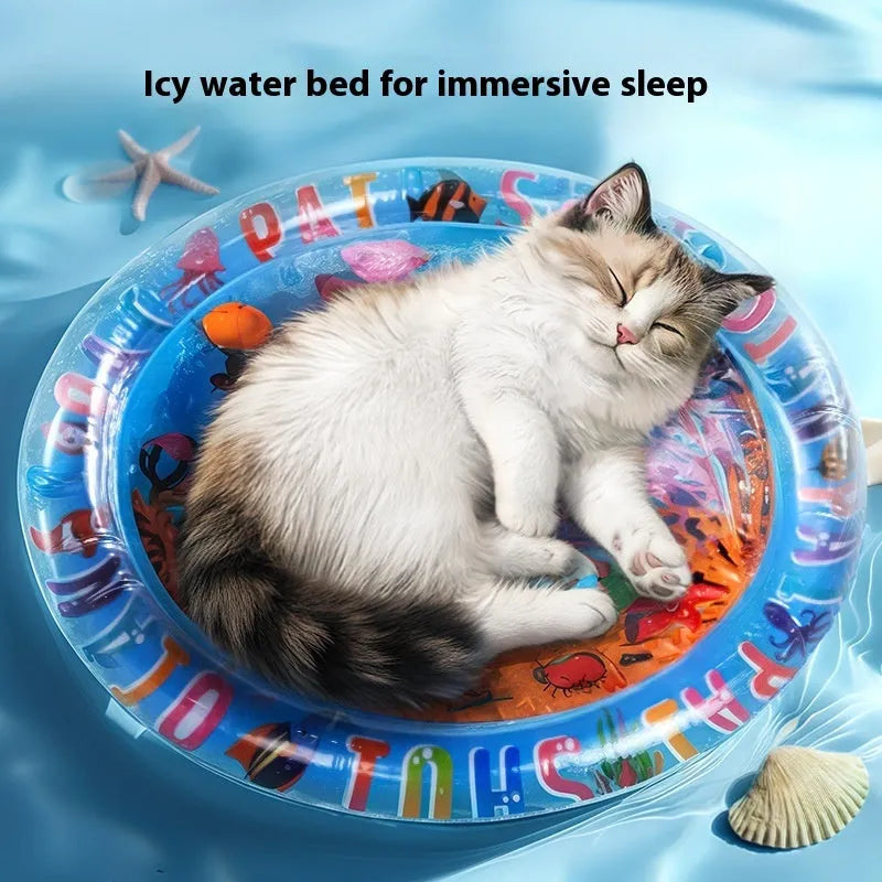 PVC inflatable water cooling mattress for pets in Underwater World or Dolphin design