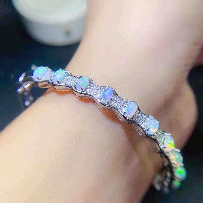 925 sterling silver opal bracelet with white gold plating in platinum colour for women