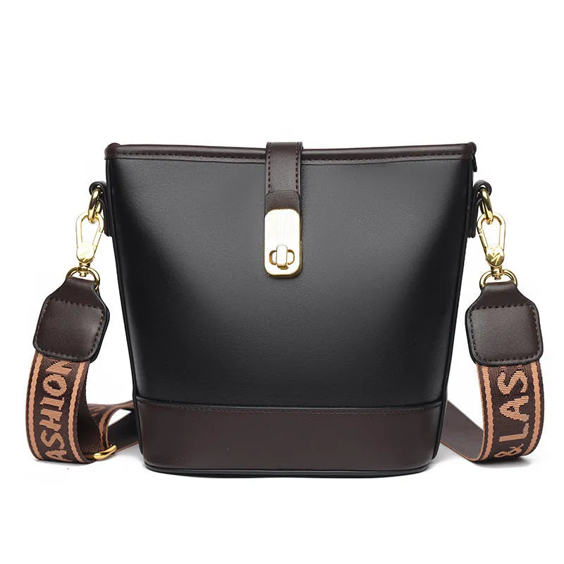 Korean style soft PU leather bucket bag with interior organisation compartments and double shoulder straps