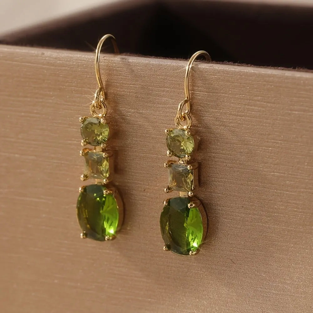 Green geometric copper earrings with quadrilateral design and retro bohemian style