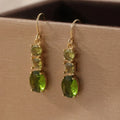 Green geometric copper earrings with quadrilateral design and retro bohemian style