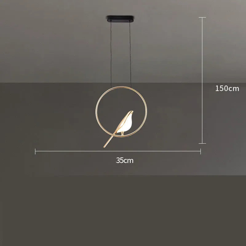 Modern minimalist magpie bird chandelier with zinc alloy and acrylic construction measuring 150cm height