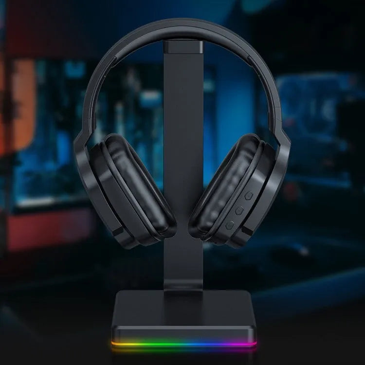 Luminous black wireless over-ear headphones with adjustable headband and earcups