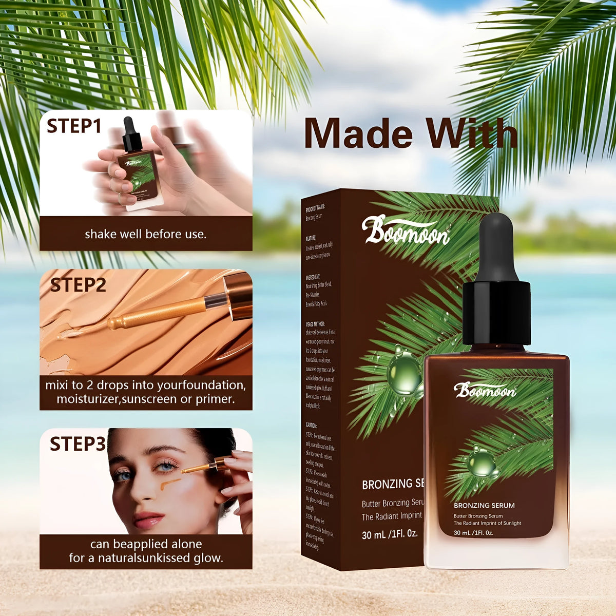 Bronze black nursing care solution in 101mm tall 30ml bottle for tanning moisturising