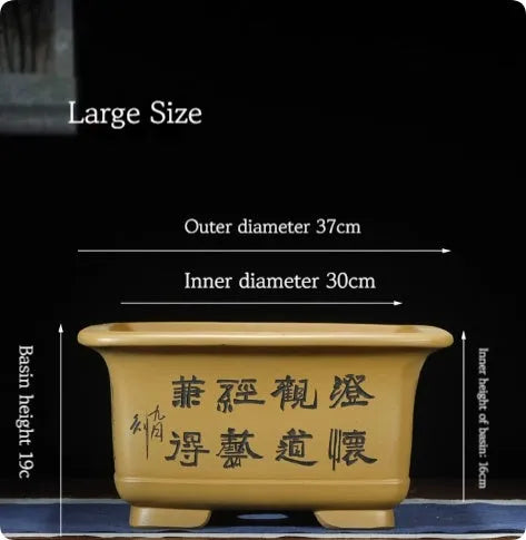 Large antique Chinese style purple clay flower pot for indoor plants and bonsai trees