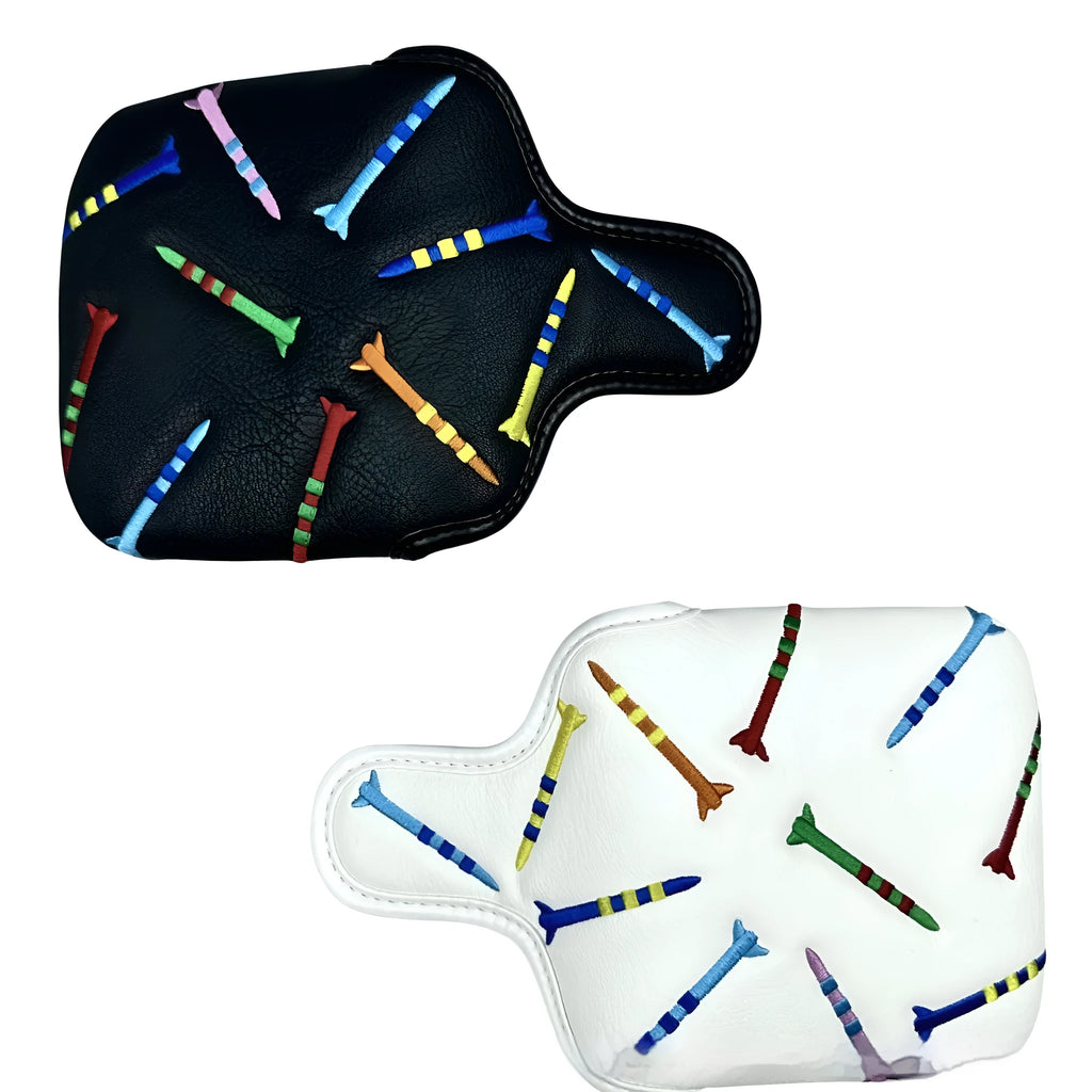 Square golf putter protective sleeve with rocket pattern in black PU leather material