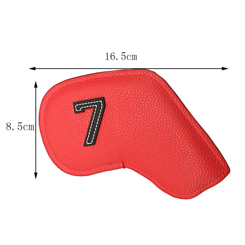 Set of 10 digital printed golf club head covers in assorted colours for bag protection