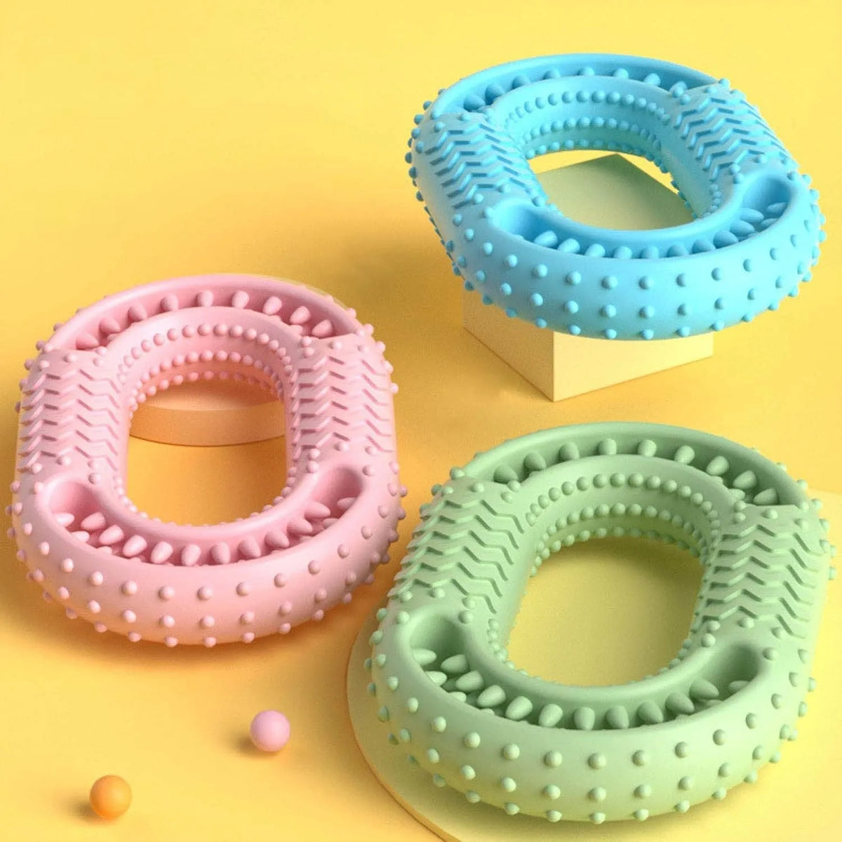 Blue O-ring shaped dog chew toy for aggressive chewers and dental health