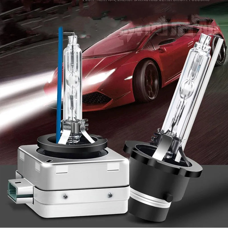 Xenon automotive lens lamp with aluminium alloy shell showing D1S/D1R compatibility and colour temperature options