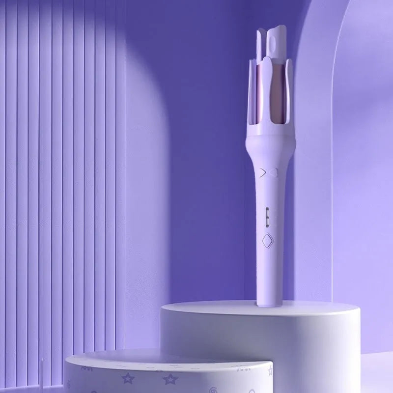 Automatic hair curler with 32mm barrel in white purple colour with wired power cord