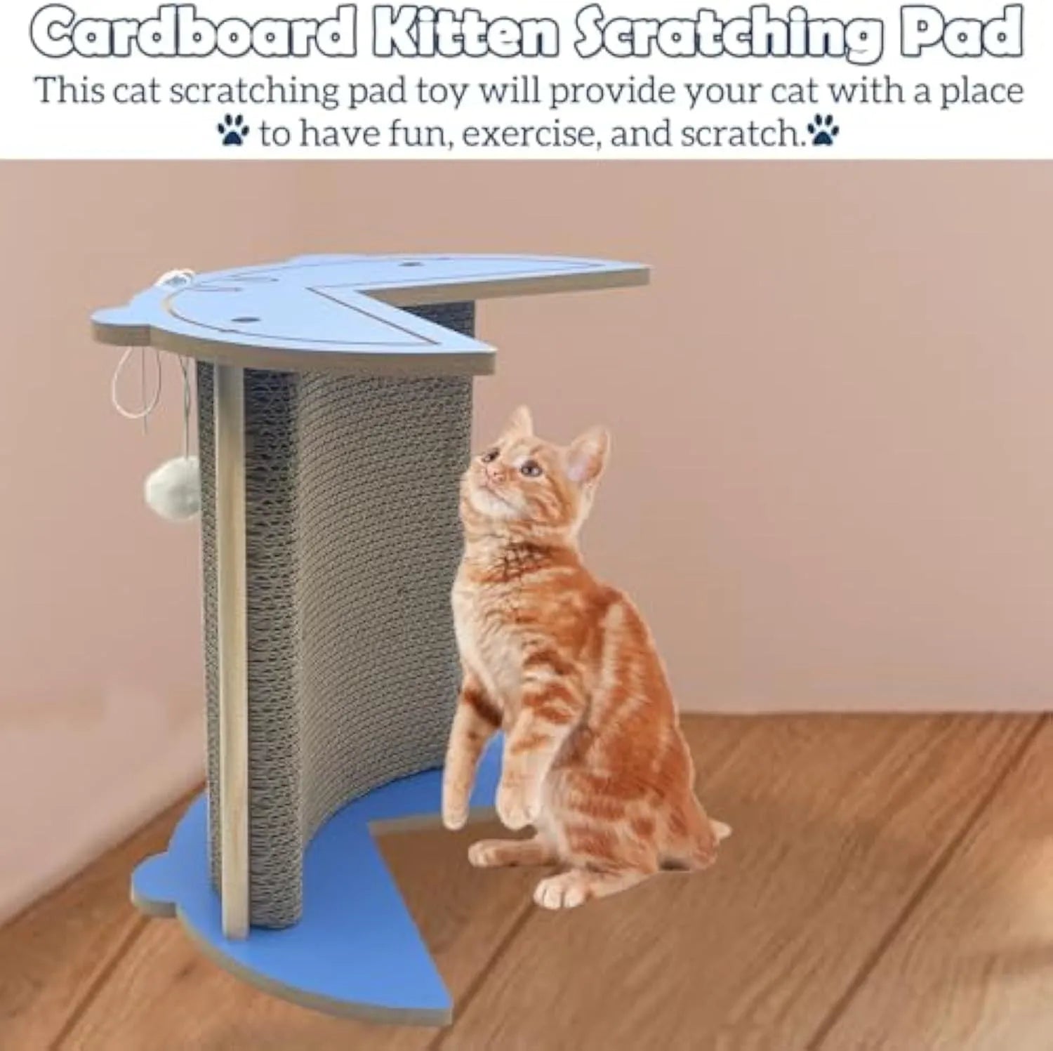Cat corner scratching pad with hanging ball mounted on wall for furniture protection