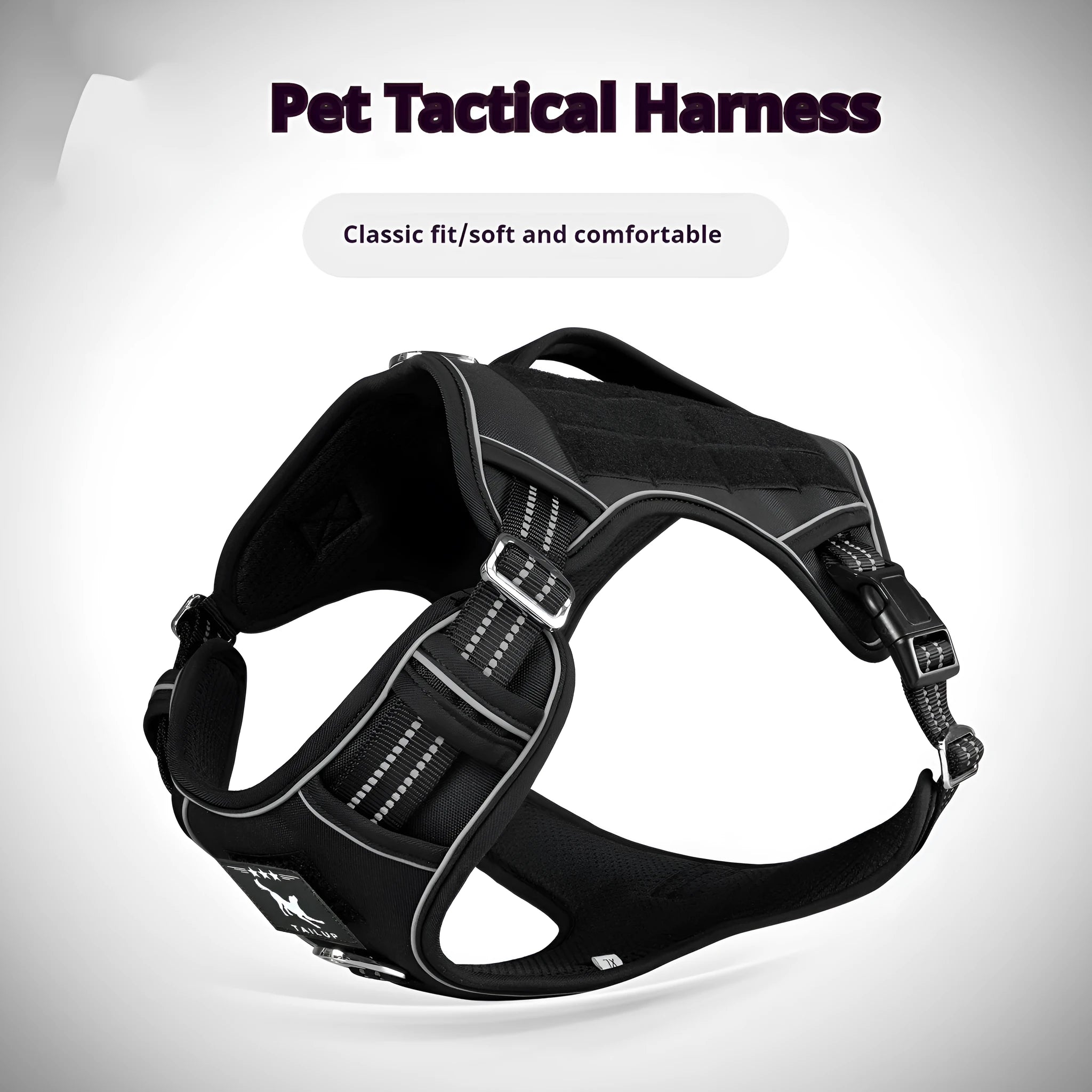 Oxford cloth tactical dog chest harness in camouflage colour for search and rescue working dogs.