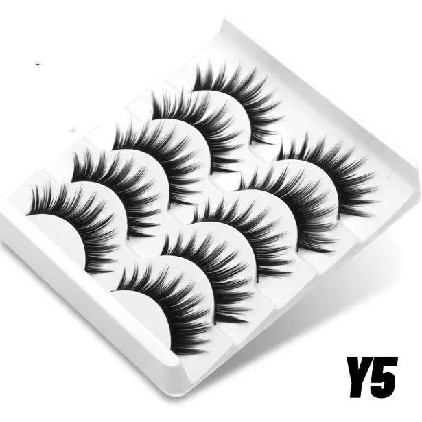 Natural false eyelashes in box with adhesive glue, artificial fibre construction, thick natural long style