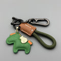 Handmade cowhide car key ring pendant with zinc alloy buckle and flannel rope in various colours